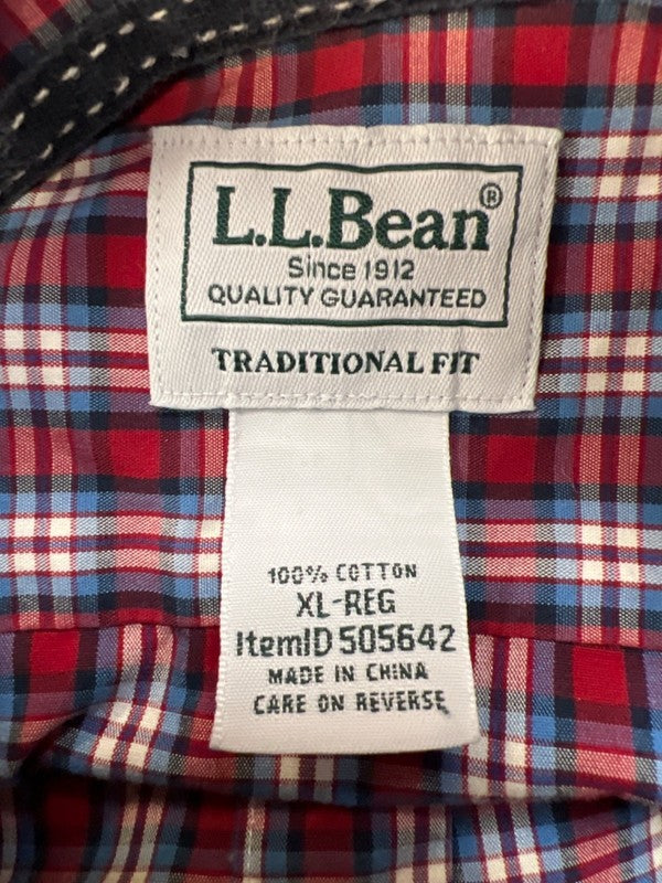 LL Bean Men's Red/Blue Plaid Traditional Fit Long Sleeve Button Up Shirt - XL image 3