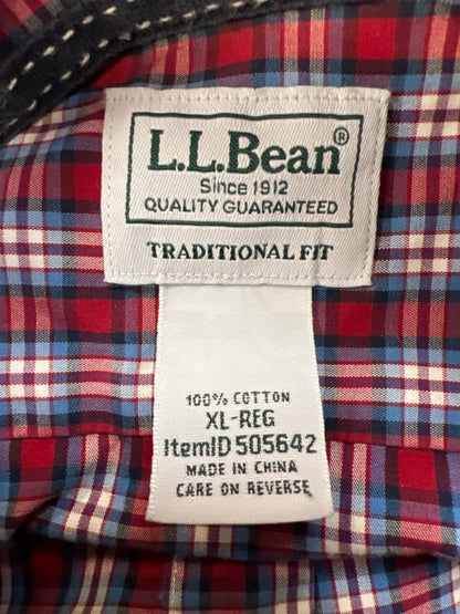 LL Bean Men's Red/Blue Plaid Traditional Fit Long Sleeve Button Up Shirt - XL image 3