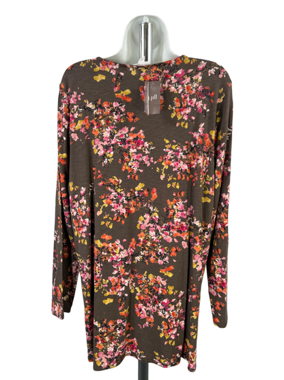 J. Jill Women's Brown Floral Long Sleeve Layered Tunic Top - L image 2