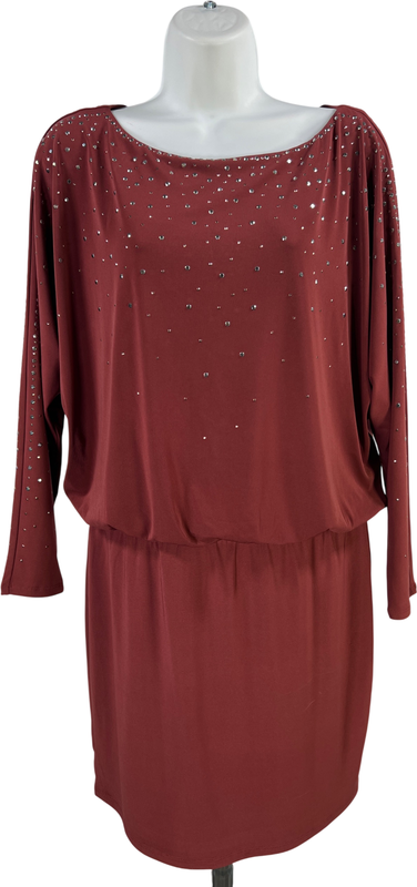 White House Black Market Women’s Red Brick Long Sleeve Blouson Dress - S Petite