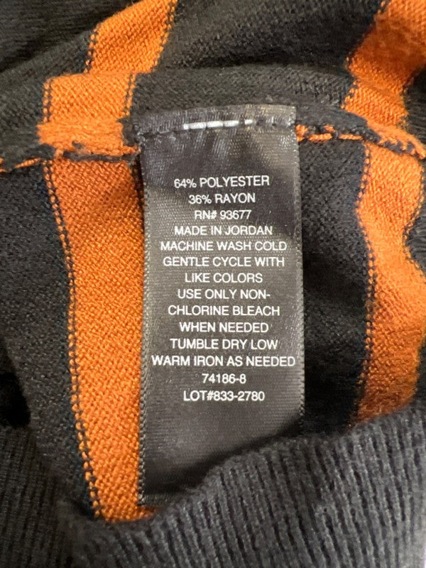 Worthington Women's Black/Orange Striped Long Sleeve Crewneck Sweater - M image 4