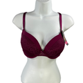 Maidenform Women's Red/Burgundy Lace Trim Perfectly Push Up Bra - 38C
