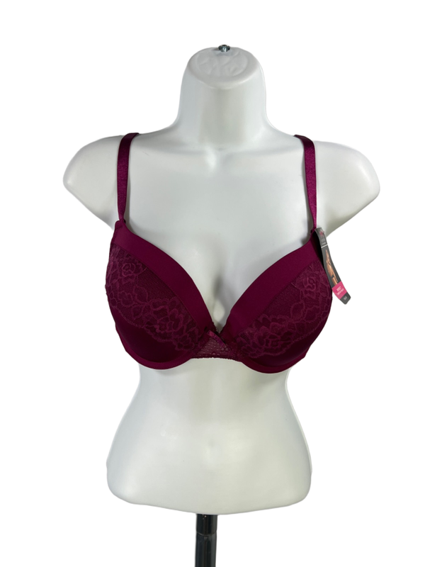Maidenform Women's Red/Burgundy Lace Trim Perfectly Push Up Bra - 38C