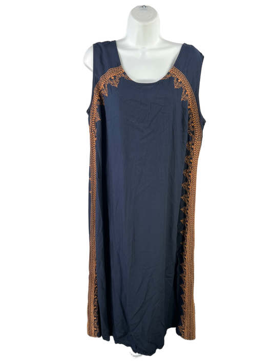 J.Jill Women's Navy Blue Embroidered Sleeveless Maxi Shift Dress - Plus 1X