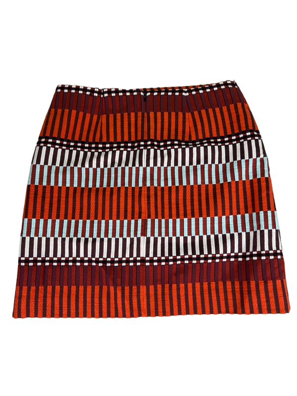 Ann Taylor Women's Orange/White Jacquard Striped Mini Pencil Skirt - 8 image 2