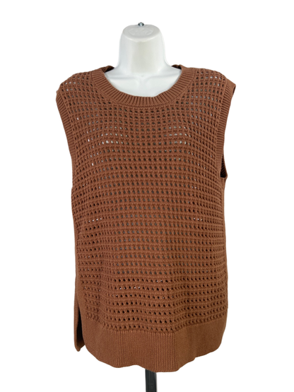 Varley Women's Brown Open Knit Sleeveless Sweater Vest - M