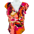 Trina Turk Women's Pink Fan Faire Ruffle Plunge One Piece Swimsuit - 14