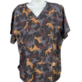 Carhartt Womens Black/Brown Force Cross Flex Modern Fit Dog Print Scrub Top - XL