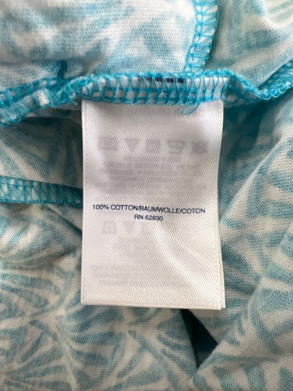 Lands' End Women's Blue/White Shell Print Hooded Quarter Zip 3/4 Sleeve Shirt- L image 4