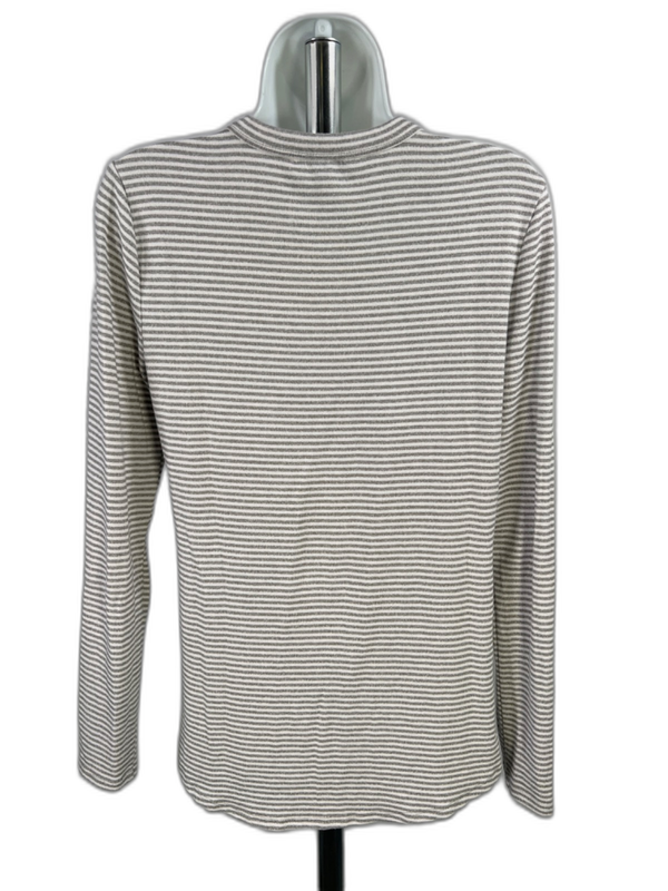 Banana Republic Women's Gray/White Striped Long Sleeve Curved Hem Shirt - S image 2