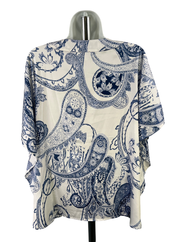 Chico's Women's White/Blue Satin Tie Front Blouse - 1/US 8-10 image 2