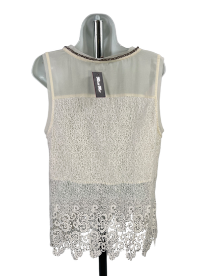 Miss Me Women's Ivory/White Crochet Semi-Sheer Sleeveless Blouse - L image 2