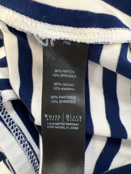 White House Black Market Women's Blue/White Striped Short Sleeve Shirt - S image 4