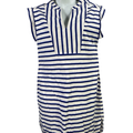 J. Crew Women's White/Blue Striped Cap Sleeve V-Neck Sheath Dress - XS