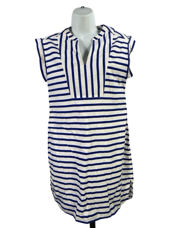 J. Crew Women's White/Blue Striped Cap Sleeve V-Neck Sheath Dress - XS