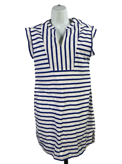 J. Crew Women's White/Blue Striped Cap Sleeve V-Neck Sheath Dress - XS