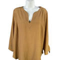 Michael Kors Women's Tan/Yellow Chain Print 3/4 Tie Sleeve Blouse - XL