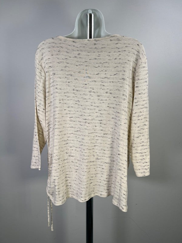 J. Jill Pure Women's White Large Heathered 3/4 Sleeve Cinch Top - L image 2