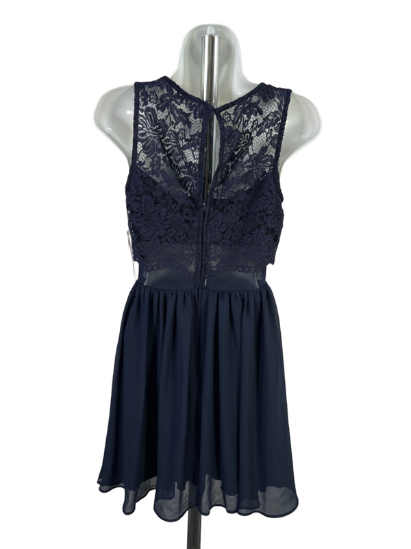 City Studio Women's Blue Lace Metallic Mesh Mini Dress - 3 image 2