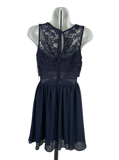 City Studio Women's Blue Lace Metallic Mesh Mini Dress - 3 image 2