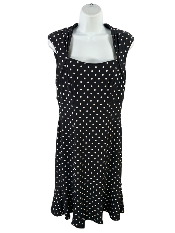 White House Black Market Women's Black Polka Dot Square Neck Midi Dress - 8
