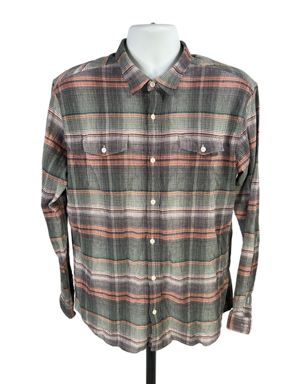 Patagonia Men's Green/Orange Plaid Organic Cotton Button Up Shirt - XL