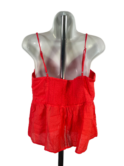 Loft Women's Red/Orange Smocked Tie Front Sleeveless Babydoll Top - M image 2