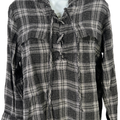 Madewell Women’s Black/Gray Plaid Lace Up Front Long Sleeve Shirt - M