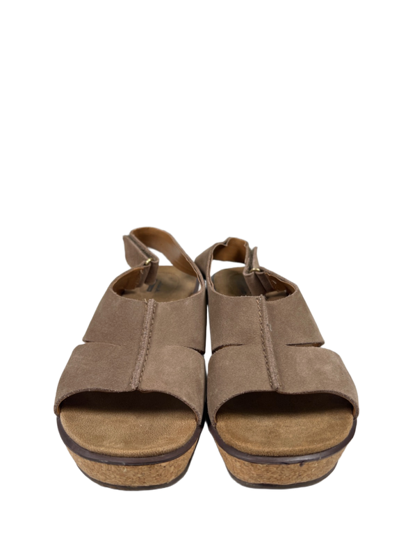 Clarks Collection Women's Tan Suede Cork Open Toe Slingback Wedge Sandals - 7 image 2