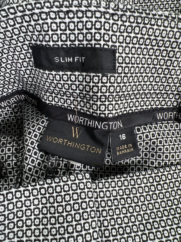 Worthington Women's Black/White Geometric Slim Fit Cropped Dress Pants - 16 image 3