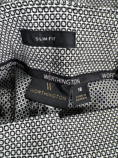 Worthington Women's Black/White Geometric Slim Fit Cropped Dress Pants - 16 image 3