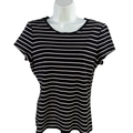 White House Black Market Women's Black/White Striped Basic Tee Shirt - M