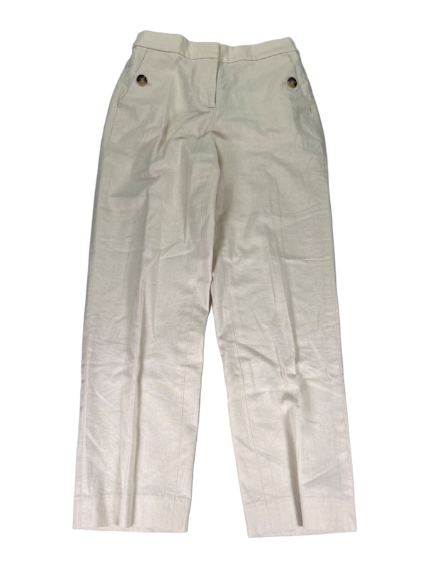 J Crew Women's Beige/Ivory Linen Blend Elastic Sailor Straight Leg Pants - 0