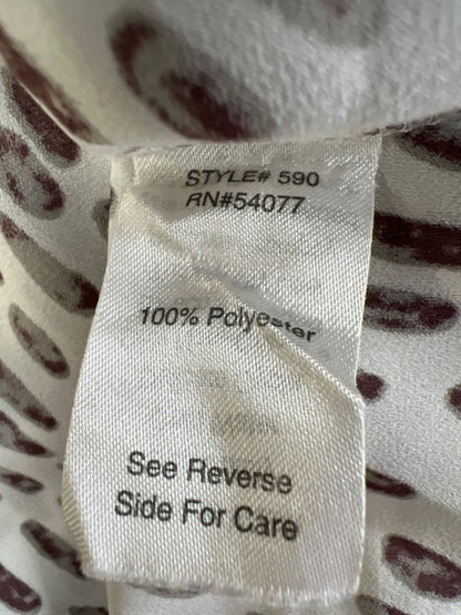 Cabi Women's White/Brown Long Sleeve Faux Wrap Front Semi-Sheer Blouse - M image 4