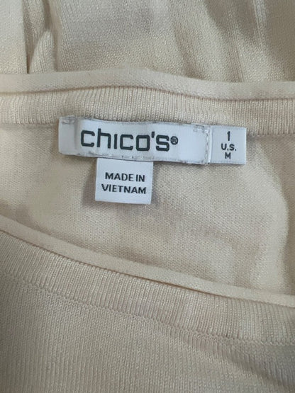 Chico’s Women’s Ivory White Long Sleeve Pocket Front Sweater Shirt - 1/US M image 3