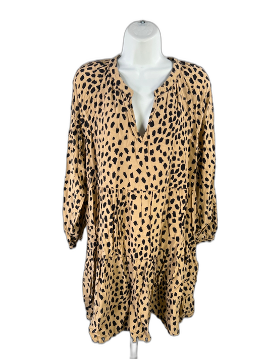 Vineyard Vines Women's Black/Tan Cheetah Print Long Sleeve Mini Dress - L