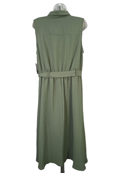 Croft & Barrow Women's Green Tie Waist Sleeveless Button Up Midi Dress - L image 2
