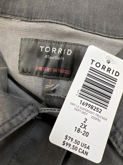 Torrid Women's Gray Stretch Denim Supersoft Trucker Jean Jacket - Plus 2X image 3