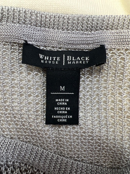 White House Black Market Women's Ivory/Gray Mesh Trim 3/4 Sleeve Knit Top - M image 3