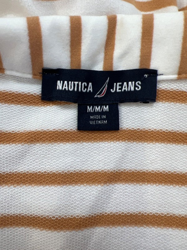 Nautica Jeans Women's White/Orange Striped Collared Sleeveless Mini Dress - M image 3