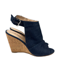 Nine West Women's Blue Denim Peep Toe Slingback Cork Wedge Sandals - 8.5