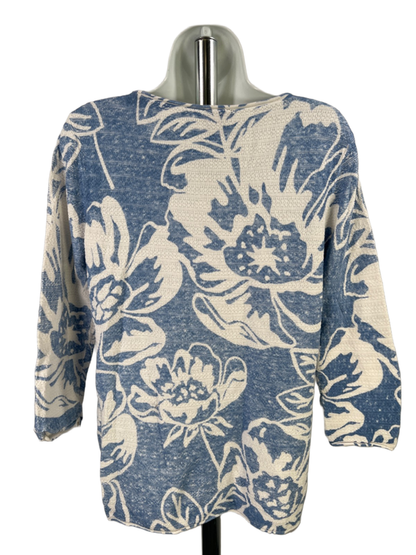 Chico's Women's Blue/White Floral 3/4 Sleeve Cotton Shirt - 0/US S image 2