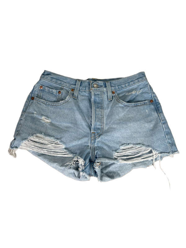 Levi's Women's Light Wash 501 Original Distressed High Rise Denim Shorts - 28