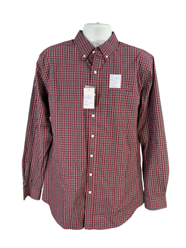 Croft & Barrow Men's Red/Blue Plaid Long Sleeve Button Up Shirt - L Tall