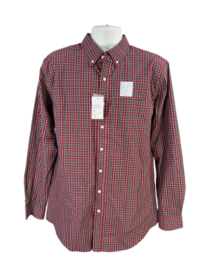 Croft & Barrow Men's Red/Blue Plaid Long Sleeve Button Up Shirt - L Tall