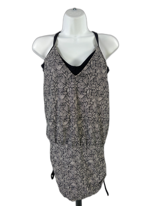 Athleta Women's Black/White Geometric Laguna Side Scrunch Tankini Top - 36 B/C