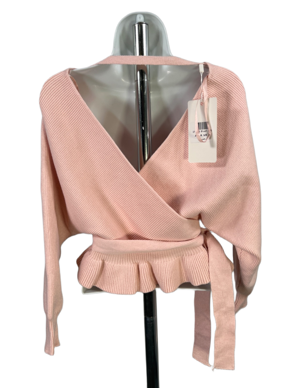 Saints + Secrets Women's Pink Faux Wrap V Neck Cropped Long Sleeve Sweater - S image 2