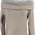 White House Black Market Women’s Beige Metallic Off The Shoulder Sweater - M