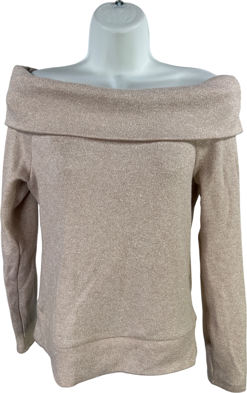 White House Black Market Women’s Beige Metallic Off The Shoulder Sweater - M