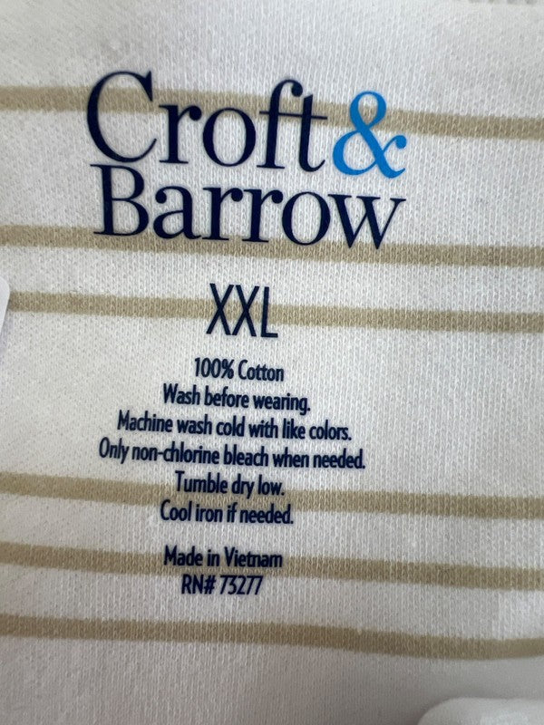 Croft & Barrow Women's White/Beige Striped Elbow Sleeve Cotton Shirt - XXL image 3